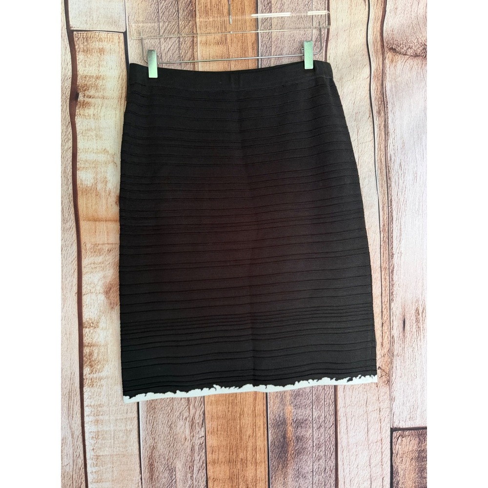 Ming Wang Textured Knit Pencil Skirt Contrast Hem Black Classic Workwear‎ Medium